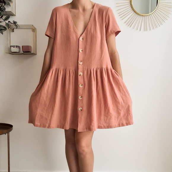 Staple the Label - HARVEST MINI DRESS | peachy button down short sleeve sz 10 - Picture 6 of 13